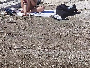 on the beach Im hiding, looking at a woman sunbathing, close-up of her pussy and tits